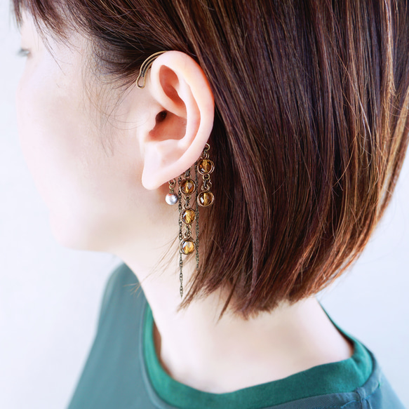 單耳耳鉤/金屬絲工藝：復古風格「疙瘩」金屬絲工藝耳機，秋葉圖案 第4張的照片