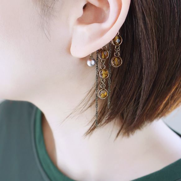 單耳耳鉤/金屬絲工藝：復古風格「疙瘩」金屬絲工藝耳機，秋葉圖案 第2張的照片