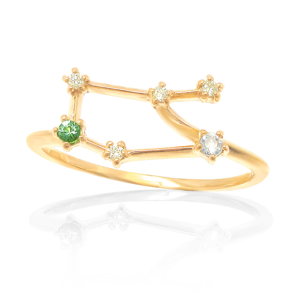 ふたご座 星座 リング 5月 エメラルド & 6月 ムーンストーン 誕生石 付き 双子座 華奢 指輪 [受注制作]