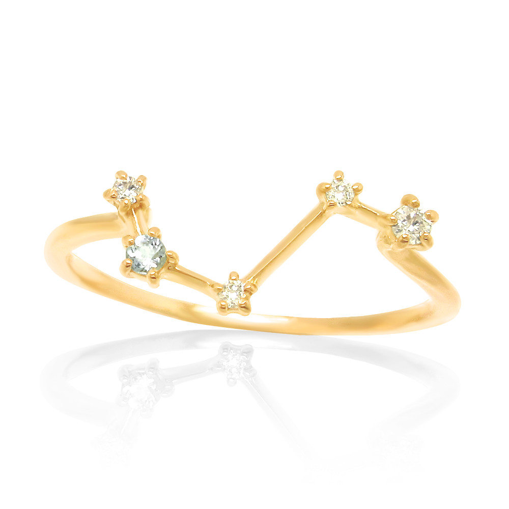 おひつじ座 星座 リング 3月 アクアマリン & 4月 ダイヤモンド 誕生石 付き 牡羊座 華奢 指輪 [受注制作]