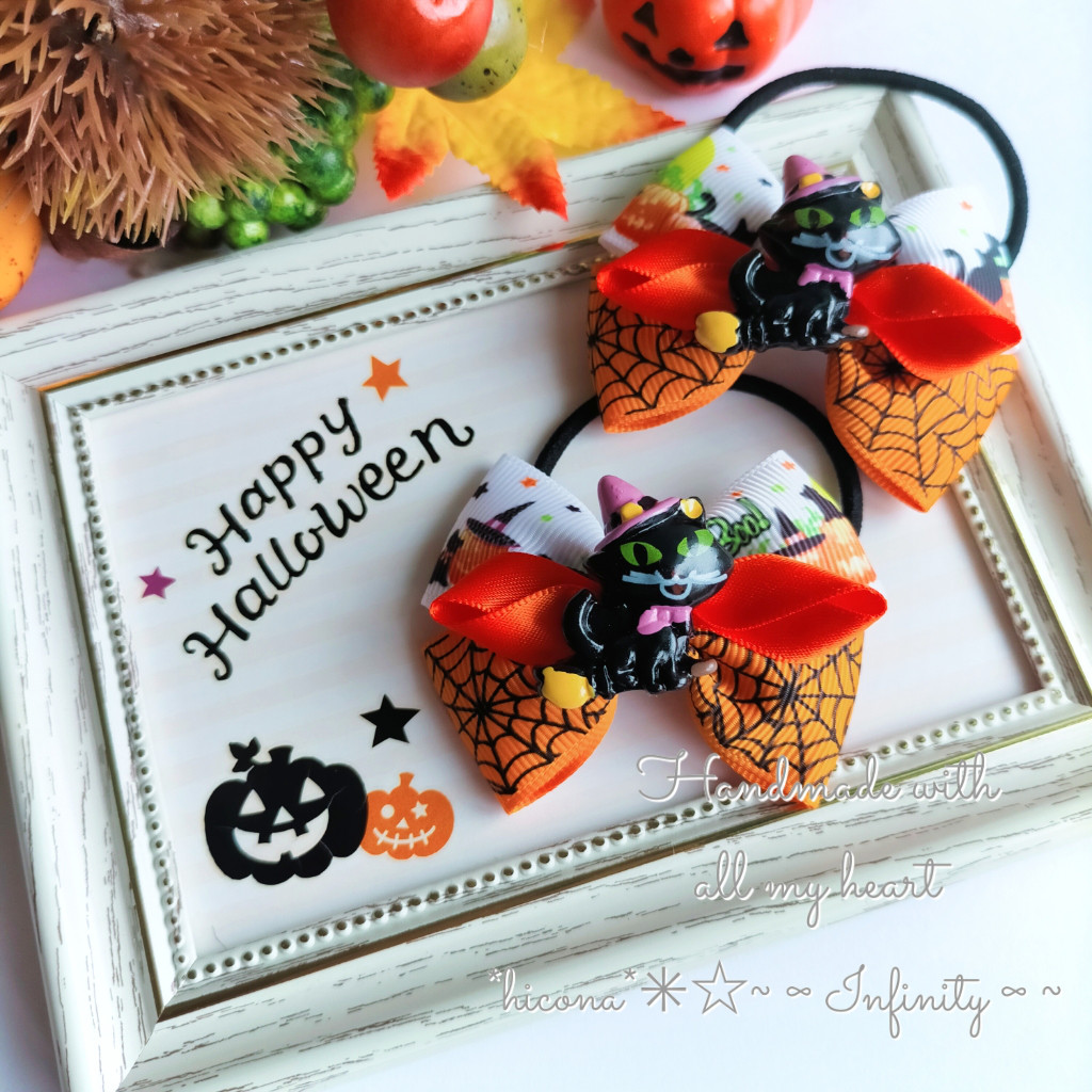 オニオオハシ　レジンヘアゴム　ハロウィン　猫