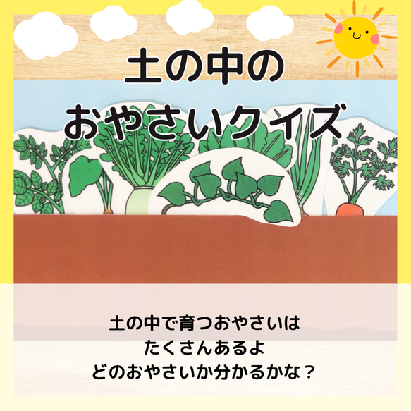 土の中のおやさいクイズ　さつまいも　かぶ　にんじん　大根　保育教材　食育 1枚目の画像