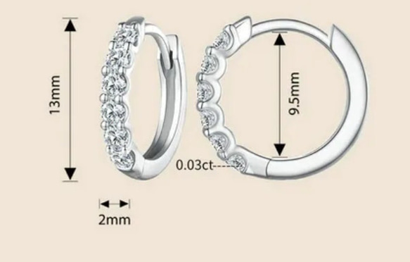 期間限定価格　モアッサナイト　0.03ct×6 ピアス　フープピアス　一粒ピアス　bam91 4枚目の画像