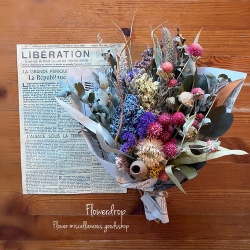 ドライフラワー ガンベルズ・ブランチと千日紅のブーケ・ スワッグ