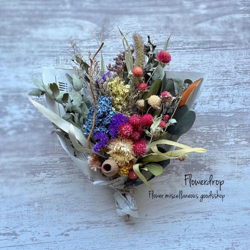 ドライフラワー ガンベルズ・ブランチと千日紅のブーケ・ スワッグ