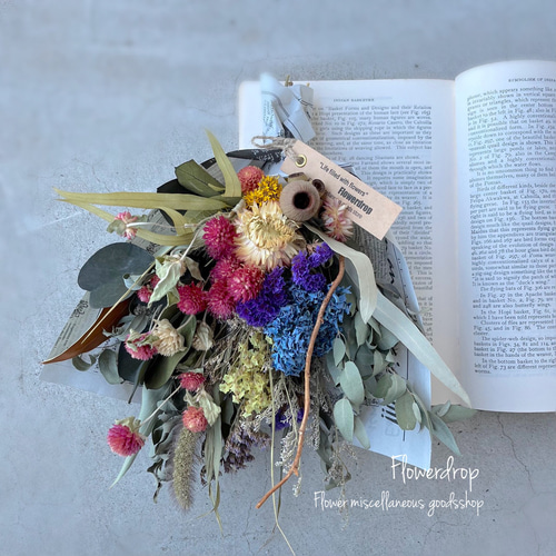 ドライフラワー ガンベルズ・ブランチと千日紅のブーケ・ スワッグ