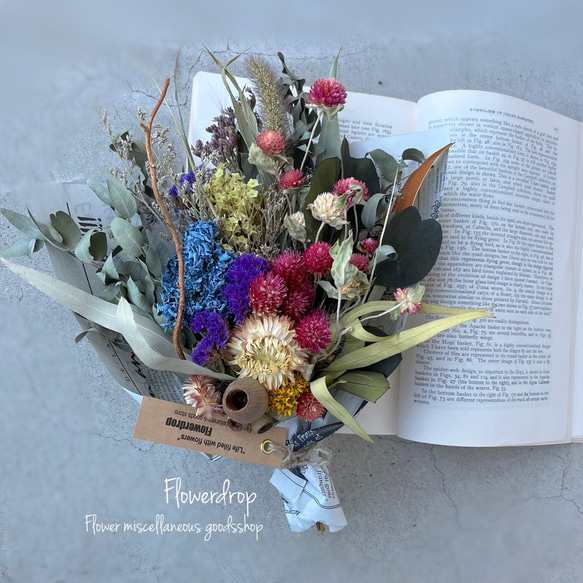 ドライフラワー ガンベルズ・ブランチと千日紅のブーケ・ スワッグ