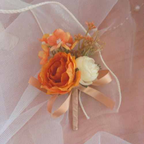 アーティシャルフラワーブーケ・ブートニア付き（テラコッタ）