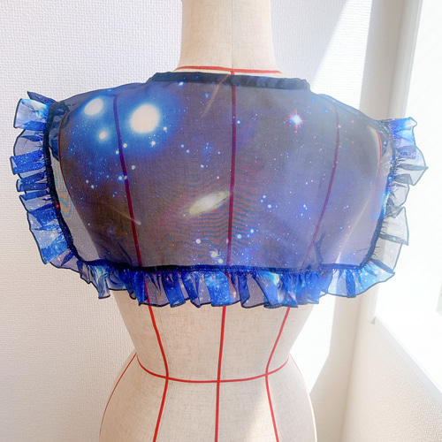 コスモ柄ブルー つけ襟 セーラー シアー 宇宙柄 その他トップス 綾津