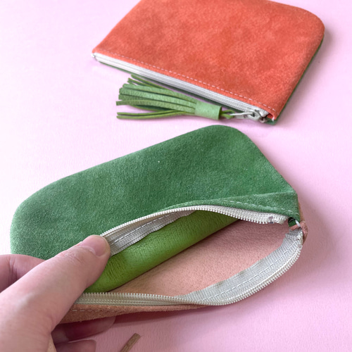 カラーオーダー可】ピッグスエードの小さなポーチ バイカラー その1