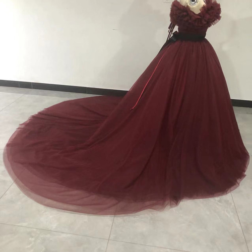 上品！ カラードレス ボルドー色 2waysドレス 取り外しオフショルダー  