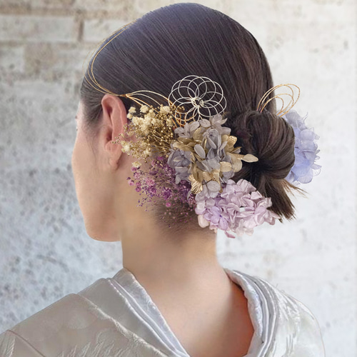 髪飾り】紫菊154番 10点セット 髪飾り コサージュ 菊とつまみ細工に房