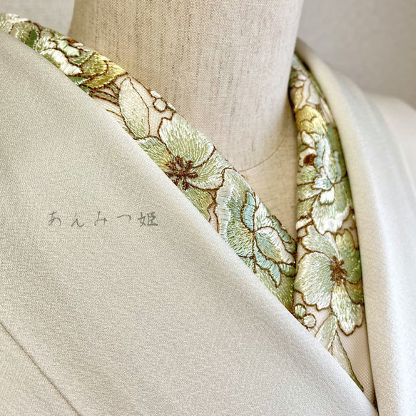 洗える刺繍半衿  鶯色グラデーション【ラスト】 2枚目の画像