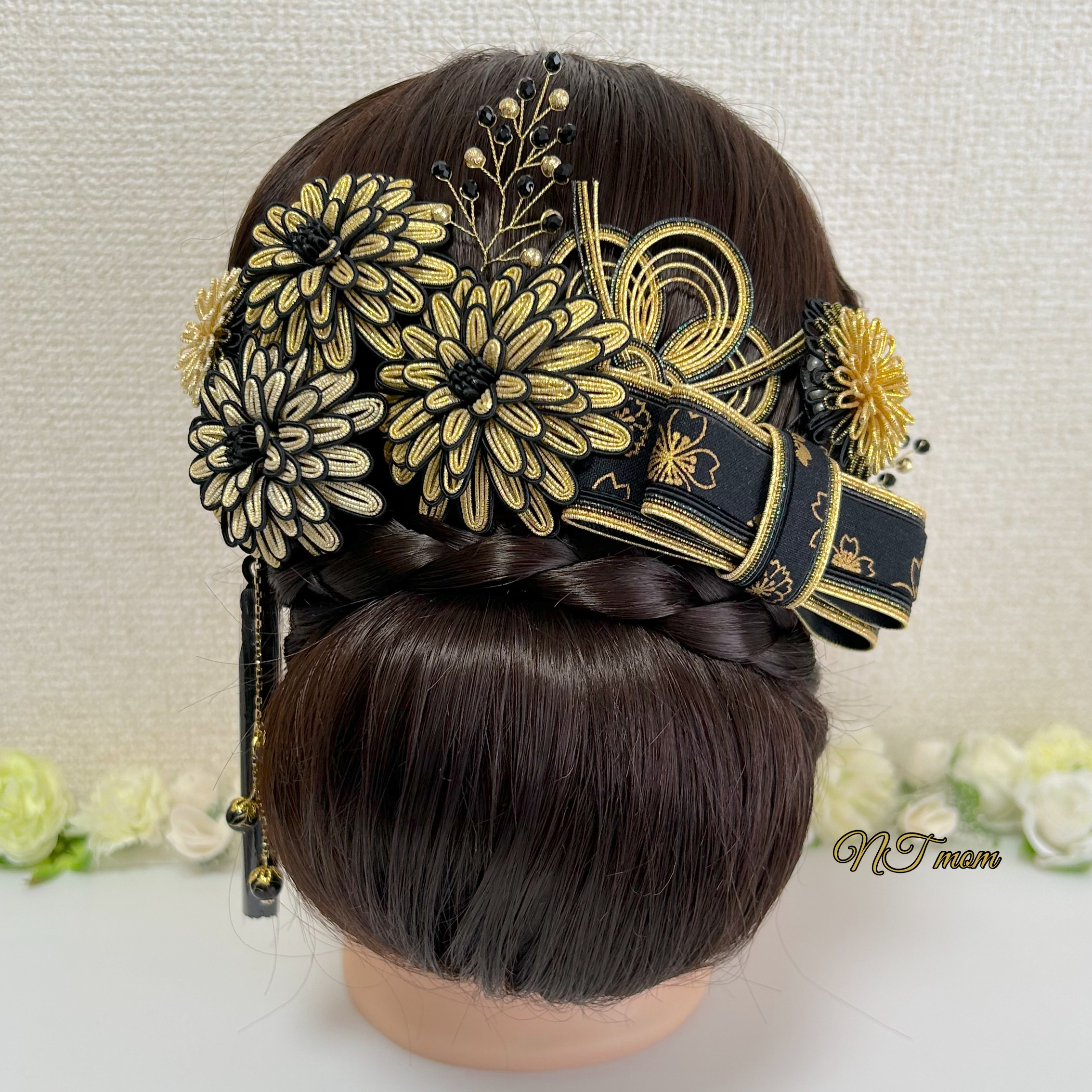 成人式卒業式・和装水引髪飾り・11点セット・金黒