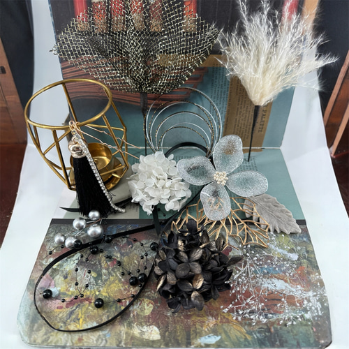 ディップアート 髪飾り 成人式 卒業式 結婚式 白 黒 ゴールド シルバー