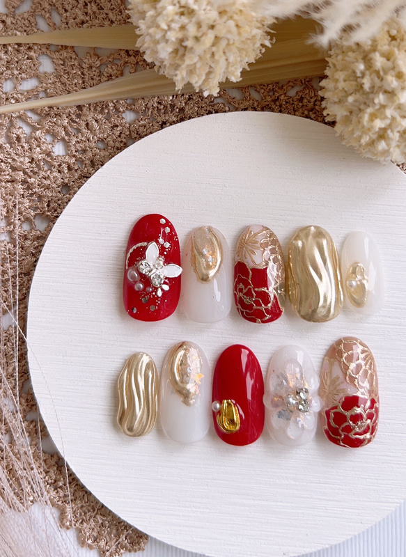 残り2点で終了です！！和柄お花ネイル/色変更可/成人式/前撮り