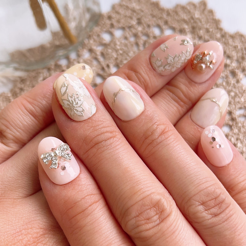 パステルカラーさくら和柄ネイル/成人式/前撮り振袖/和装/ウエディング  