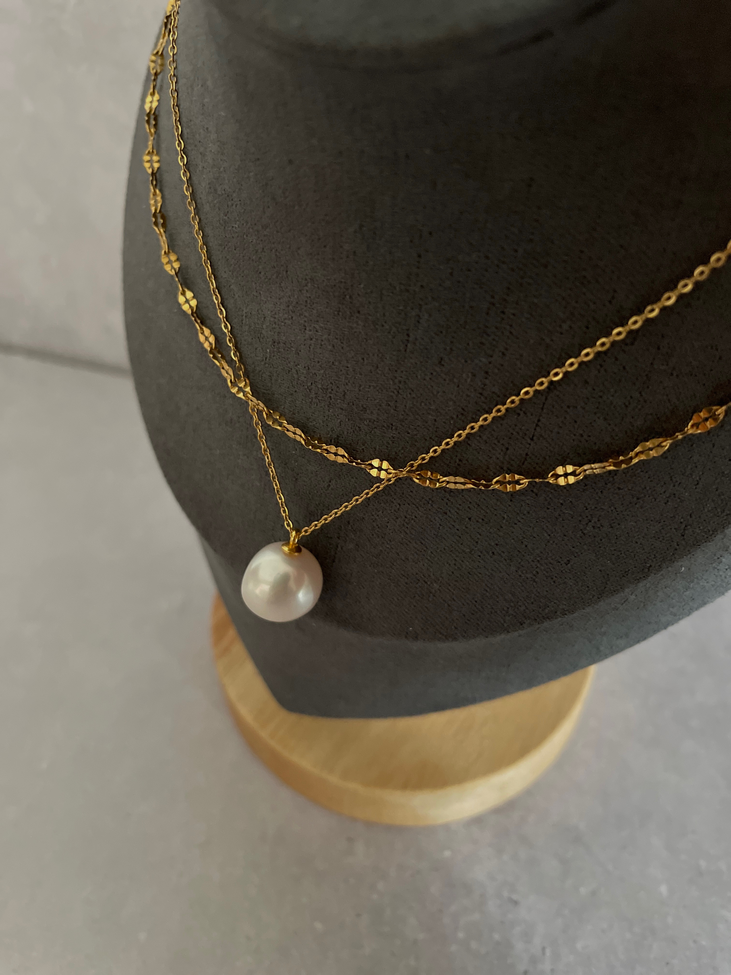 こぼれバロックパールレイヤードネックレス | サージカルステンレス | 淡水真珠 | ゴールド | シルバー