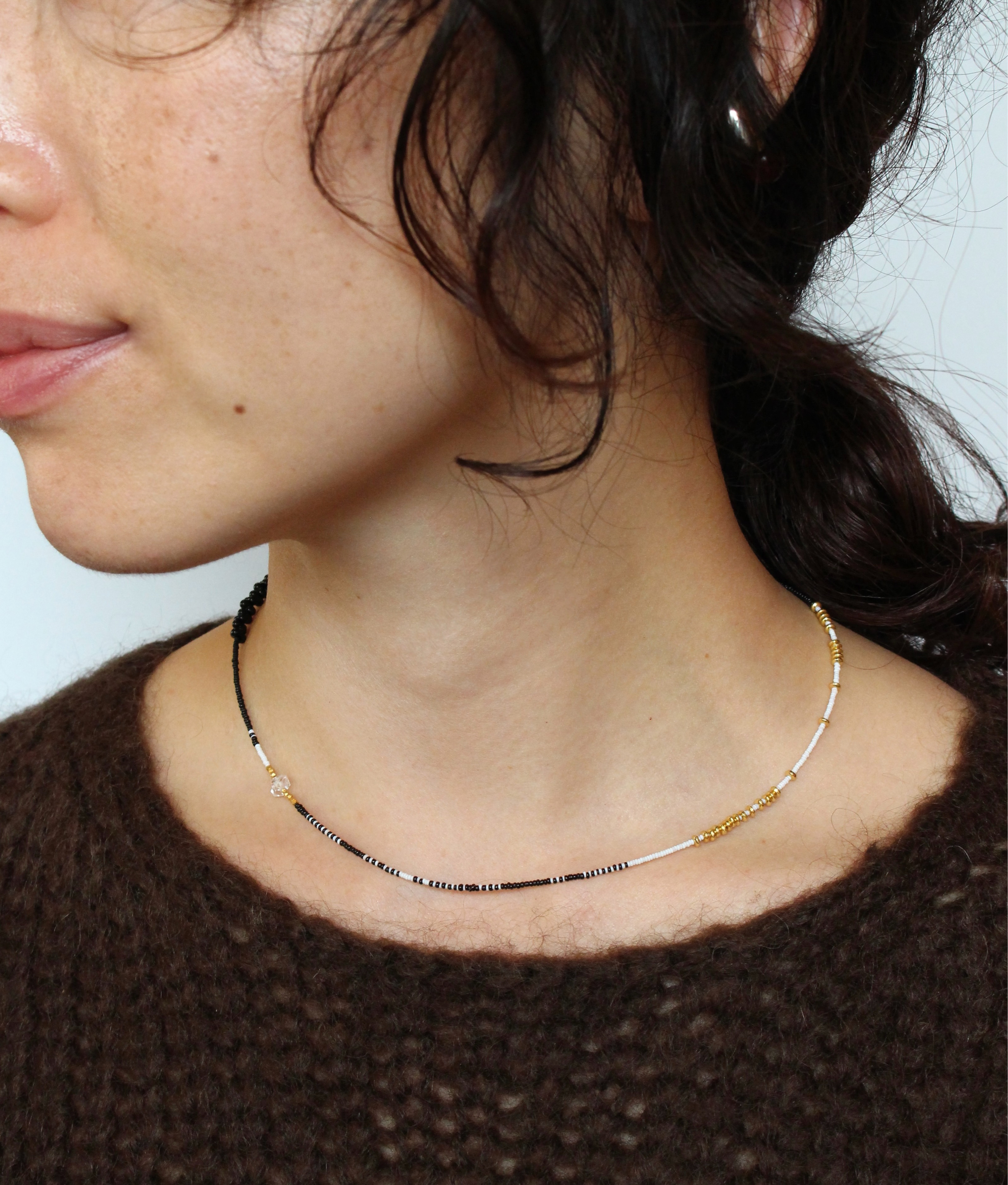 OPERA / 一粒ハーキマーダイヤモンド / アンティークビーズ、ヴィンテージビーズのショートネックレス