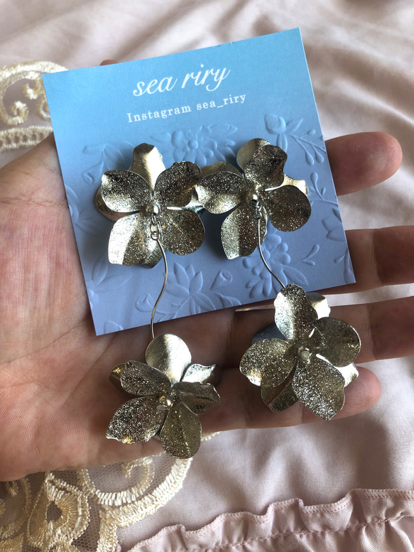 seariry no.557 flower 2連 フラワーピアス ゆらゆら フラワー ハンドメイドピアス ハンドメイド 3枚目の画像