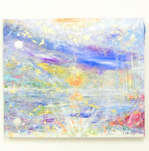 風景　草原　油画　絵画　油彩　立体キャンバス　原画　オリジナル 青空の下に花が咲く夏の草原のキャンバス油絵の風景 | Premium写真