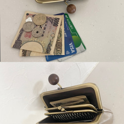 NEW☆フェイクレザー　ダブルがま口木製玉コンパクトお財布 3枚目の画像