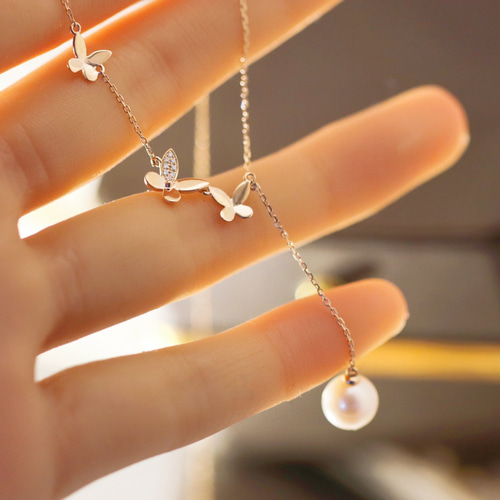 天然ダイヤモンド付きパールネックレスk18 ネックレス・ペンダント  