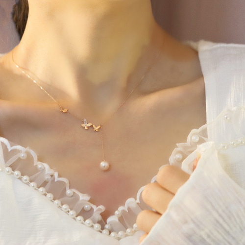 天然ダイヤモンド付きパールネックレスk18 ネックレス・ペンダント  