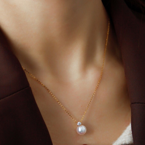 高級】あこや真珠 ダイヤモンド付きネックレスk18 ネックレス  