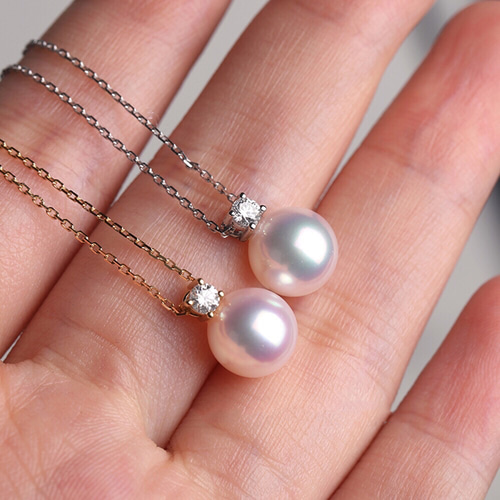 高級】あこや真珠 ダイヤモンド付きネックレスk18 ネックレス  