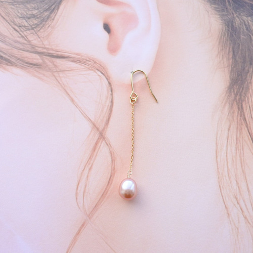 ニュアンス パープルピンク 淡水パール 華奢チェーン揺れる サージカル