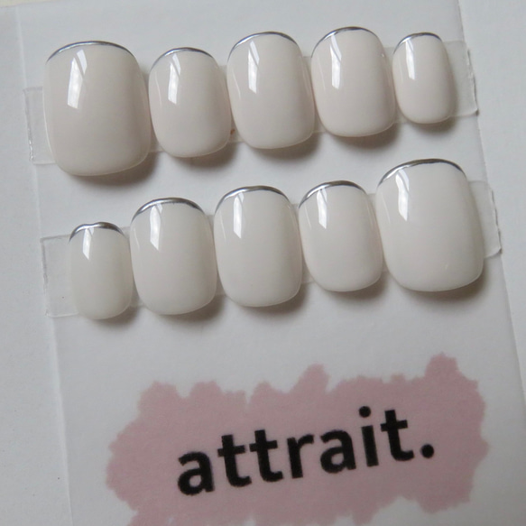 003》ホワイト シルバー 先端ライン シンプル フレンチ ネイル