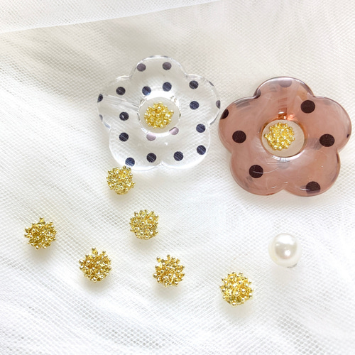 8pcs】小さな花芯 フラワーカボション デコパーツ 約6mm ゴールド