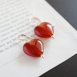 Red Agate＊14kgf 天然石 レッドアゲート ハートシェイプ ピアス イヤリング 3枚目の画像