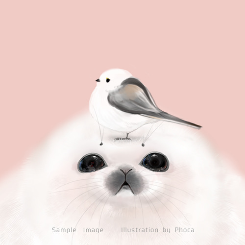 あざらしとシマエナガのちょっと大きめミニタオル ハンカチ・手ぬぐい