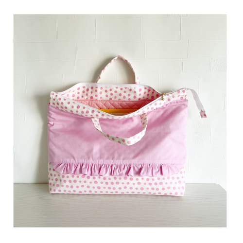 ことぽこさま☆専用 フリルレッスンバッグ ジュース入れ 水玉