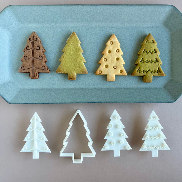 ミニクリスマスツリー　木　3種類のスタンプセット　【クッキー型】 1枚目の画像