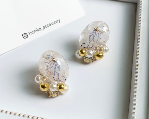 No.101 ハンドメイド 花 ピアス アクセサリー レジン イヤリング ...