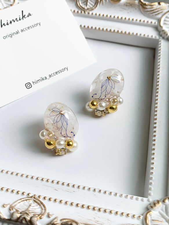 No.101 ハンドメイド 花 ピアス アクセサリー レジン イヤリング  