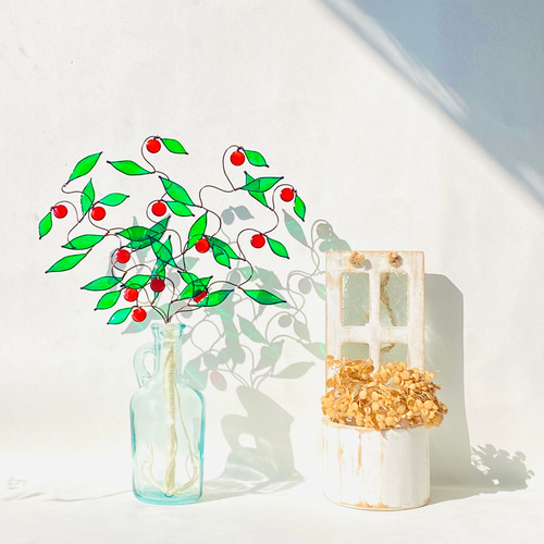 りんごのツリー ワイヤークラフト ステンドグラス風 インテリア雑貨