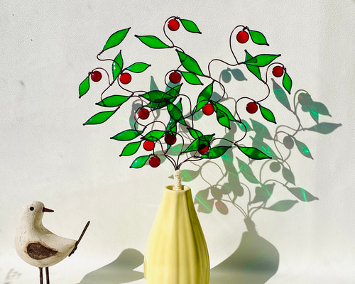 りんごのツリー ワイヤークラフト ステンドグラス風 インテリア雑貨
