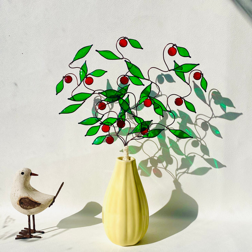 りんごのツリー ワイヤークラフト ステンドグラス風 インテリア雑貨