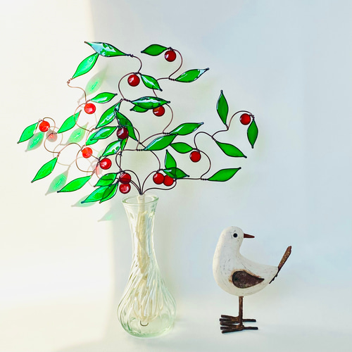 りんごのツリー ワイヤークラフト ステンドグラス風 インテリア雑貨