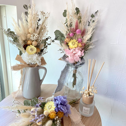 \ホワイト紫陽花/パンパスグラス　ドライフラワースワッグ　ブーケ　30cm  結婚祝い　マタニティ　ニューボーンフォト 8枚目の画像
