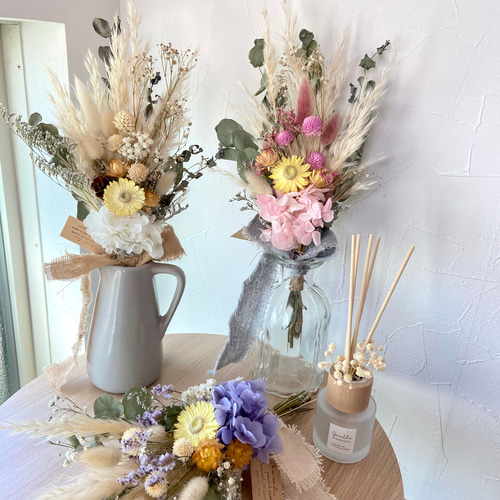 再販】\ピンク紫陽花/パンパスグラス ドライフラワースワッグ 春