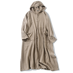 柔らかいダブルガーゼコート フード付きロングコート ゆとり羽織り