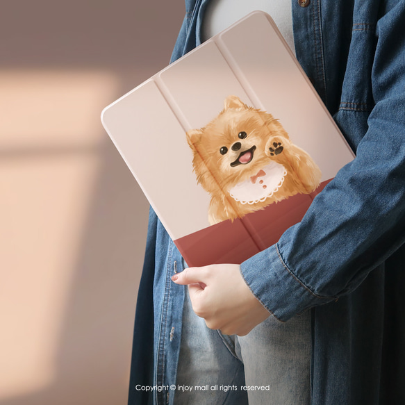 iPad case 12.9/Air5/iPad 9/mini6 附筆槽 皮革平板保護套 輕快可愛博美犬 第9張的照片