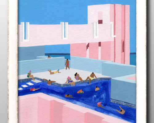 13654 ポスター 絵画 A3サイズ『夏 プール 青空 サマー』アート
