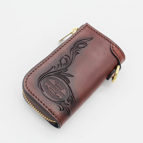 受注生産】手彫りの本革スマートキー収納キーケース ヌメ革 カービング