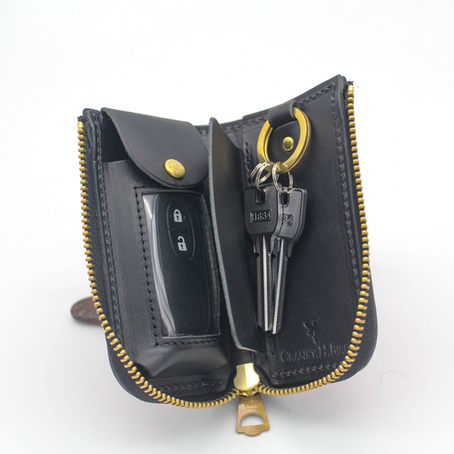 受注生産】手彫りの本革スマートキー収納キーケース ヌメ革 カービング